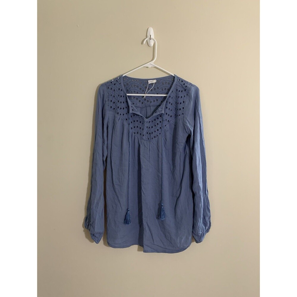Lascana Womens Blouse Sz 4 Blue Long Sleeve Tunic Blouse Tassels NWOT